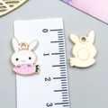 Cute white bunny rabbit alloy charm for DIY jewelry with gold finish and enamel details - White Enamel Rabbit