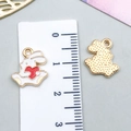 Cartoon white rabbit alloy pendant with red heart, 21x18mm enamel charm for DIY jewelry - White Enamel Rabbit