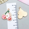 Pink cherry bunny alloy charm with white enamel rabbit design for DIY jewelry - Pink Enamel Rabbit