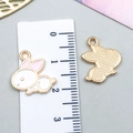 White and pink enamel rabbit charm for DIY jewelry with gold metal backing - Pink Enamel Rabbit