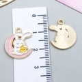 White rabbit and pink moon enamel alloy pendant for DIY bracelets and necklaces - Pink Enamel Rabbit