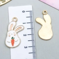 White enamel white rabbit and carrot alloy pendant for DIY jewelry crafts 33mm - White Enamel Rabbit