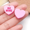 Pink heart-shaped resin pendant with Be Mine lettering and silver metal jump ring - 1.9x1.9cm (1.2g) / Rose Red (BEMINE)