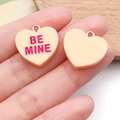 Pink heart resin pendant with red Be Mine engraving and silver ring for DIY jewelry - Orange (Bemine)