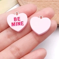 Pink heart-shaped resin charms with BE MINE engraving for DIY jewelry and necklaces - Pink (Bemine)