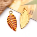 Anhänger Set Blatt aus Edelstahl in Gold mit Emaille und Blattadern Details - Gelbes Blatt (T1496)