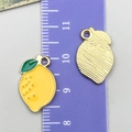 Detailed size measurement of yellow lemon alloy pendant with enamel finish and gold back - Lemon Style (24401)