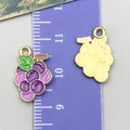 Detail view of purple grape charm with green leaf and ruler showing 18mm height - Grape Style (24410)