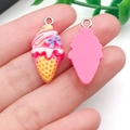 Pink resin ice cream pendant with yellow waffle cone and blue bow for DIY crafts - Rose Red Base Yellow Bow (24499)