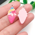 Pink and blue resin ice cream cone pendant for DIY jewelry with silver metal ring - Pink Base Rose Red Bow (24500)