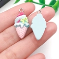 Resin ice cream pendant in pink and blue with a yellow bow for DIY jewelry making - Lake Blue Base Pink Bow (24501)