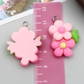 Detailed view of pink resin flower pendant with size scale for DIY jewelry making - Double Layer Five Petal Style (24333)
