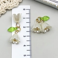 Pearly white acrylic lily of the valley earrings with green leaves and gold metal hooks - Lily of the Valley Pendant (23260) / 1 Piece/Pack (22x20mm) / White