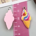 Detail view of colorful resin ice cream pendant with ruler showing 3.5cm size - Pink (Rainbow Strawberry Ice Cream Cone)