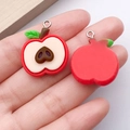 Pendentifs pommes 3D en résine rouge pour bijoux DIY avec feuilles et anneaux argentés - Pomme en Résine Rouge Taille M 23x28mm 2.5g