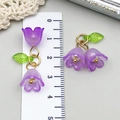 Purple frosted acrylic lily of the valley earrings with green leaves and gold rings - Lily of the Valley Pendant (23268)