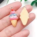 Detail of realistic resin strawberry cone charms with silver metal rings for DIY jewelry - Yellow (24489)