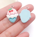Pink and blue resin ice cream cone charms with cherry detail for DIY jewelry making - Cyan Base Pink Ice Cream Cone