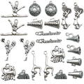 Antique silver sports pendants set featuring cheerleading, football and cheer megaphone motifs - Mixed Antique Silver Sports Cheerleading Set (SN31)