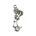 Detail of antique silver cheerleader charm pendant with textured vintage metal finish - Cheerleading Girl Style (9829)
