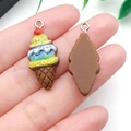 Miniature resin strawberry ice cream cone pendant with silver ring for DIY jewelry - Coffee Brown (24487)