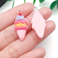 Resin strawberry ice cream cone charm with colorful layers and silver metal ring loop - Pink (24490)