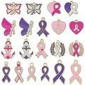 20pcs pink and purple awareness ribbon charms set in gold alloy for DIY jewelry - Mixed Enamel Charity Ribbon Charms (SN1578)
