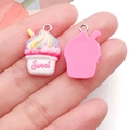 DIY resin milkshake cupcake pendant with pink Sweet text for cute jewelry making - Rose Red Base Rose White Sweet Milkshake Cake (24529)