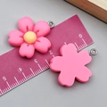 Pink resin flower charm with yellow stamen and metal ring for DIY jewelry making - Five-Petal Flower (24340) / Rose Red