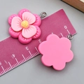 Pink resin flower charm with double-layered petals and metal ring for DIY jewelry making - Plum Blossom (24342) / Rose Red