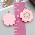 Pink resin sunflower pendant with green center and silver ring for DIY jewelry making - Cherry Blossom Large Style (24331)