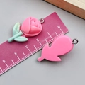 Pink resin rose flower pendant charm with green leaves and metal loop for DIY jewelry - Rose (24345) / Rose Red
