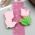 Pink tulip resin charm pendant with green leaves and silver ring for DIY jewelry making - Tulip Style (24332)