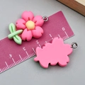 Pink resin flower pendant accessory with yellow stamens and green leaves for DIY jewelry - Rose (24346) / Rose Red