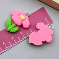 Pink resin tulip flower pendant with yellow center and green leaf for DIY crafts - Five-Petal Flower (24348) / Rose Red