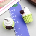 Macro detail of artificial resin cupcake pendant with size measurements on ruler - Green Heart Cupcake (24092)