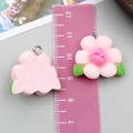 Pink resin flower charm with green leaves and silver metal ring for DIY jewelry making - Rose Style (24335)