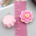 Pink resin flower charms for DIY jewelry with silver metal rings and flat back - Lotus Style (24336)