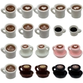 Set aus 20 Miniatur-Kaffeetassen aus Harz mit Herz- und Blatt-Latte-Art-Verzierungen - Gemischte Kunstharz Kaffeetassen Serie