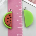 DIY resin watermelon fruit pendants with metal loops for jewelry making, 3cm size - Watermelon Style (24355) / 1 Piece (27x11x6mm) / Green