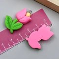 DIY rose red resin tulip flower pendant with green leaves and silver metal ring - Tulip (24353) / Rose Red