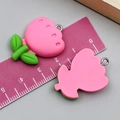Pink tulip resin flower pendant with green leaves and silver metal ring for DIY jewelry - Tulip (24354) / Rose Red