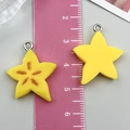 Bright yellow resin starfruit slice pendants for DIY jewelry making and necklaces - Starfruit Style (24361) / 1 Piece (26x21x5mm) / Yellow