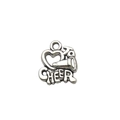 Antique silver cheerleader charm with heart megaphone and cheer letter detailing - Cheer Lettering Style (9832)