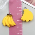3D resin banana charm with silver ring for DIY jewelry making and sweet pendants - Banana Style (24373) / 1 Piece (23x20x6mm) / Yellow
