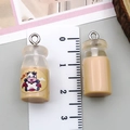 Miniature resin milk bottle charms with cartoon cow label and silver metal loop for DIY jewelry - 1 Piece Only (24093) / Transparent Coffee