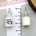 Miniature resin milk bottle charms with cartoon cow sticker and silver metal hooks - 1 Piece Only (24095) / Clear White