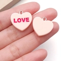 Close-up of pink resin heart charms with LOVE lettering for DIY jewelry making - LOVE Letter Heart Shape (19x19mm) / Orange Pink