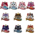 Lot de neuf breloques chat de dessin animé colorées en alliage doré et finition émail - Mixte 10 Styles Chat de Dessin Animé Avec Poisson (SN1602)