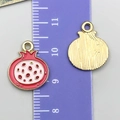 Red enamel pomegranate alloy charms for DIY jewelry making with gold-tone back finish - Pomegranate Style (24399)